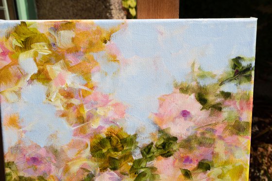 So sweet roses - flowers in a garden - impressionistic semi abstract floral painting