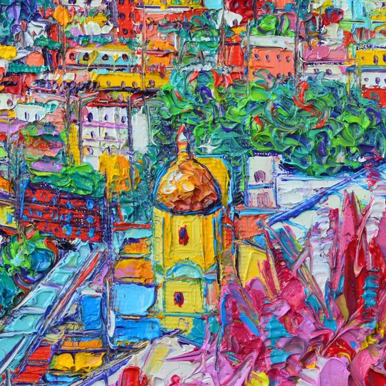 POSITANO COLORS AMALFI COAST ITALY modern impressionism impasto textural palette knife oil painting by Ana Maria Edulescu abstract cities