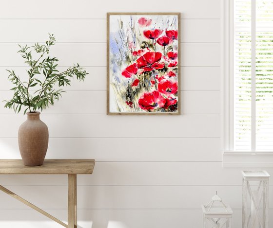 Poppy flowers in watercolor