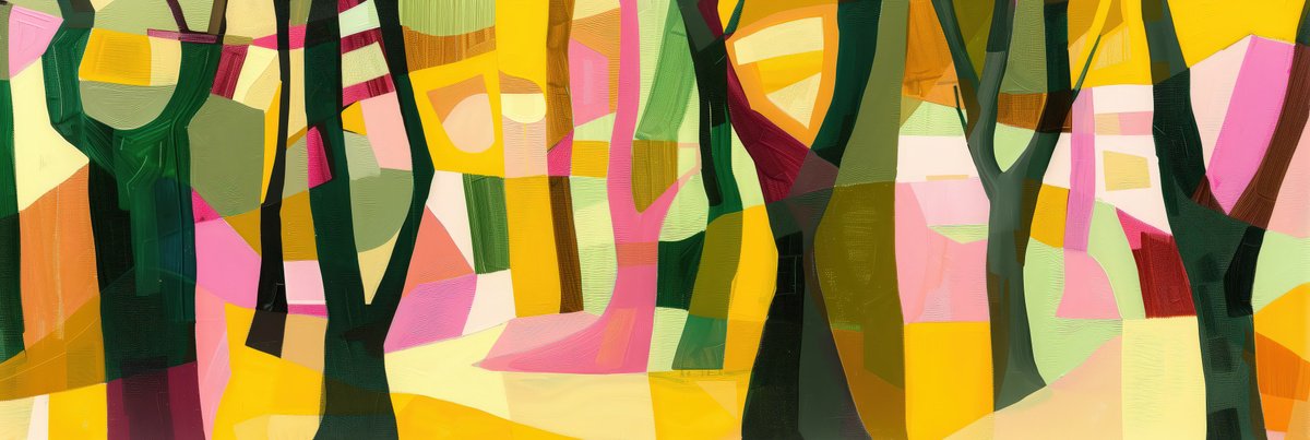 Abstract Acrylic Painting By V+V Kniazievi, 79 X 28", Forest Of Dreams #11, Original Artwork