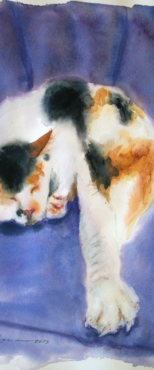 Cat V / FROM THE ANIMAL PORTRAITS SERIES / ORIGINAL PAINTING by Salana Art Gallery