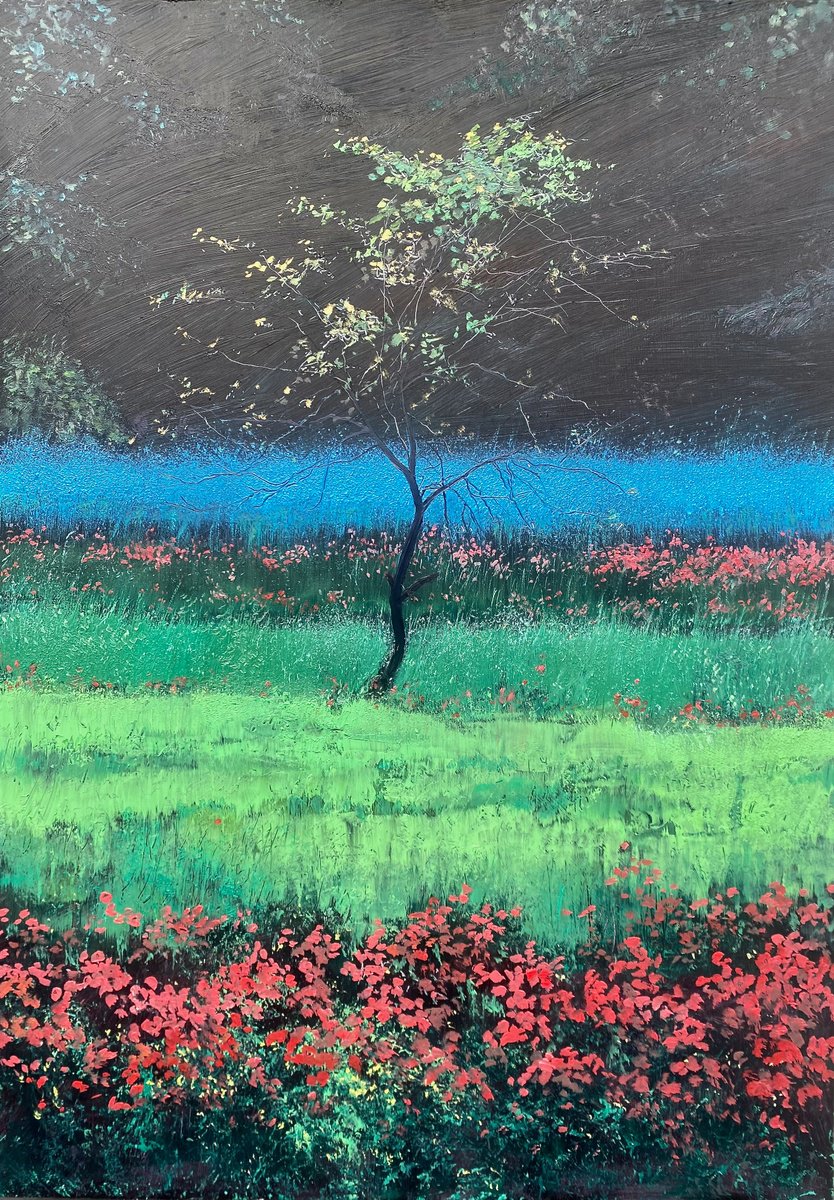 Impressionistic Landscape Oil Painting By Simon Jones, 17 X 23", Spring Blossom, Original Artwork