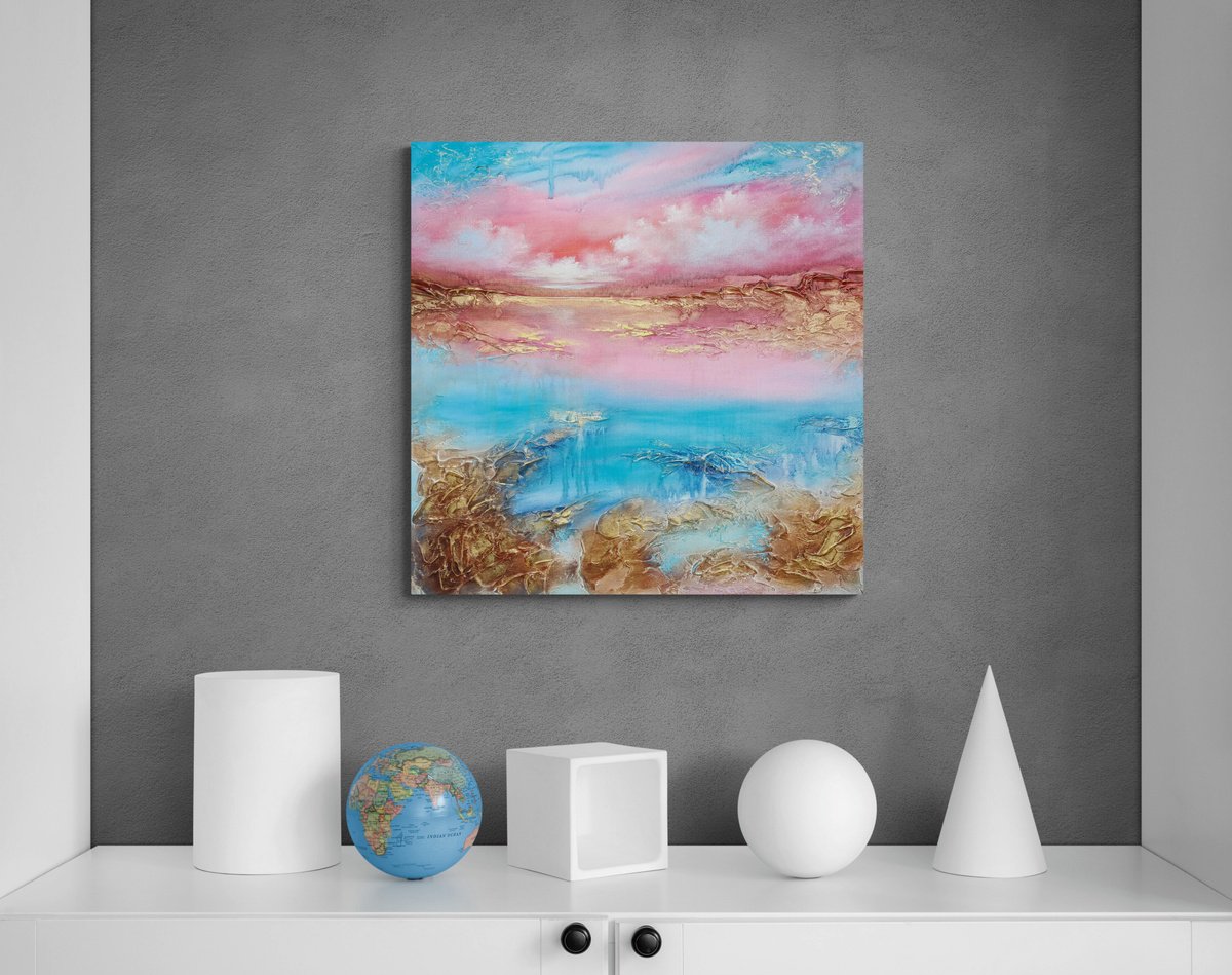 Abstract Landscape Painting By Vera Hoi, 31 X 31", "Evening Mood Ii", Original Artwork