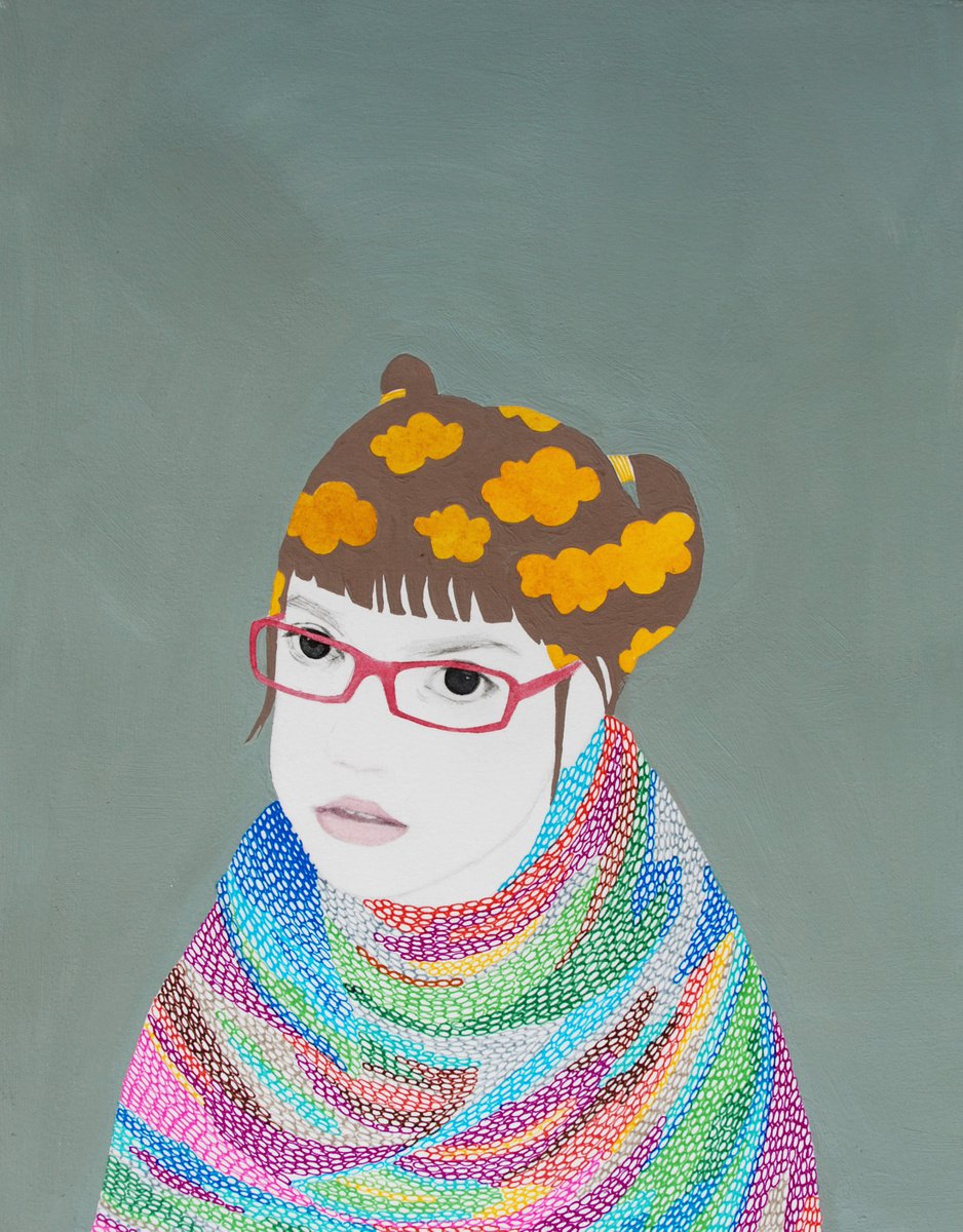 Illustrative Portrait Painting By Andromachi Giannopoulou, 11 X 14, Daydreaming, Original Artwork