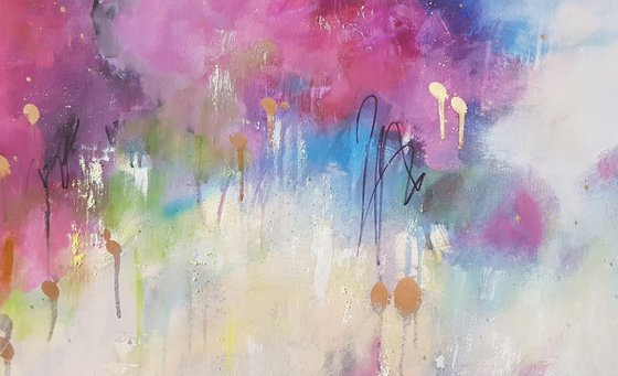 Pink Blue Motion. Large Abstrct  Painting