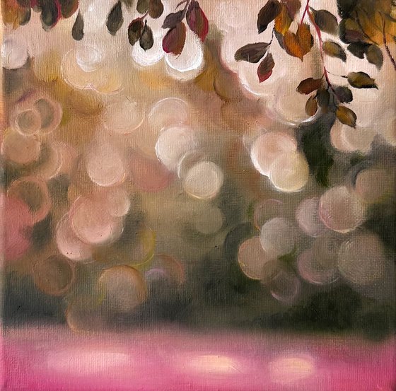 Soft Lights Floral Pink Green Gold Bokeh Art