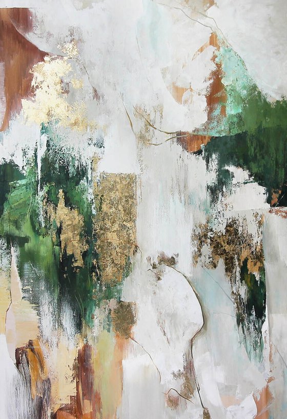"Green Flow 2" Abstract green gold art