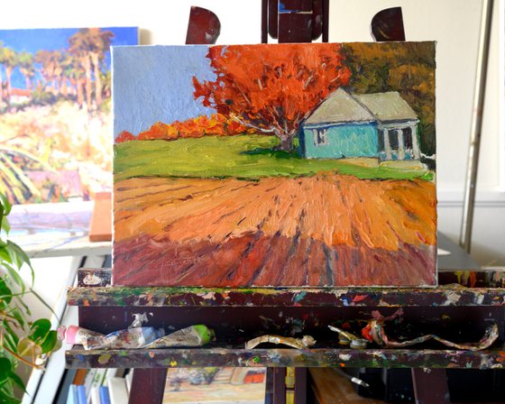 Farmhouse In Vermont, autumn landscape