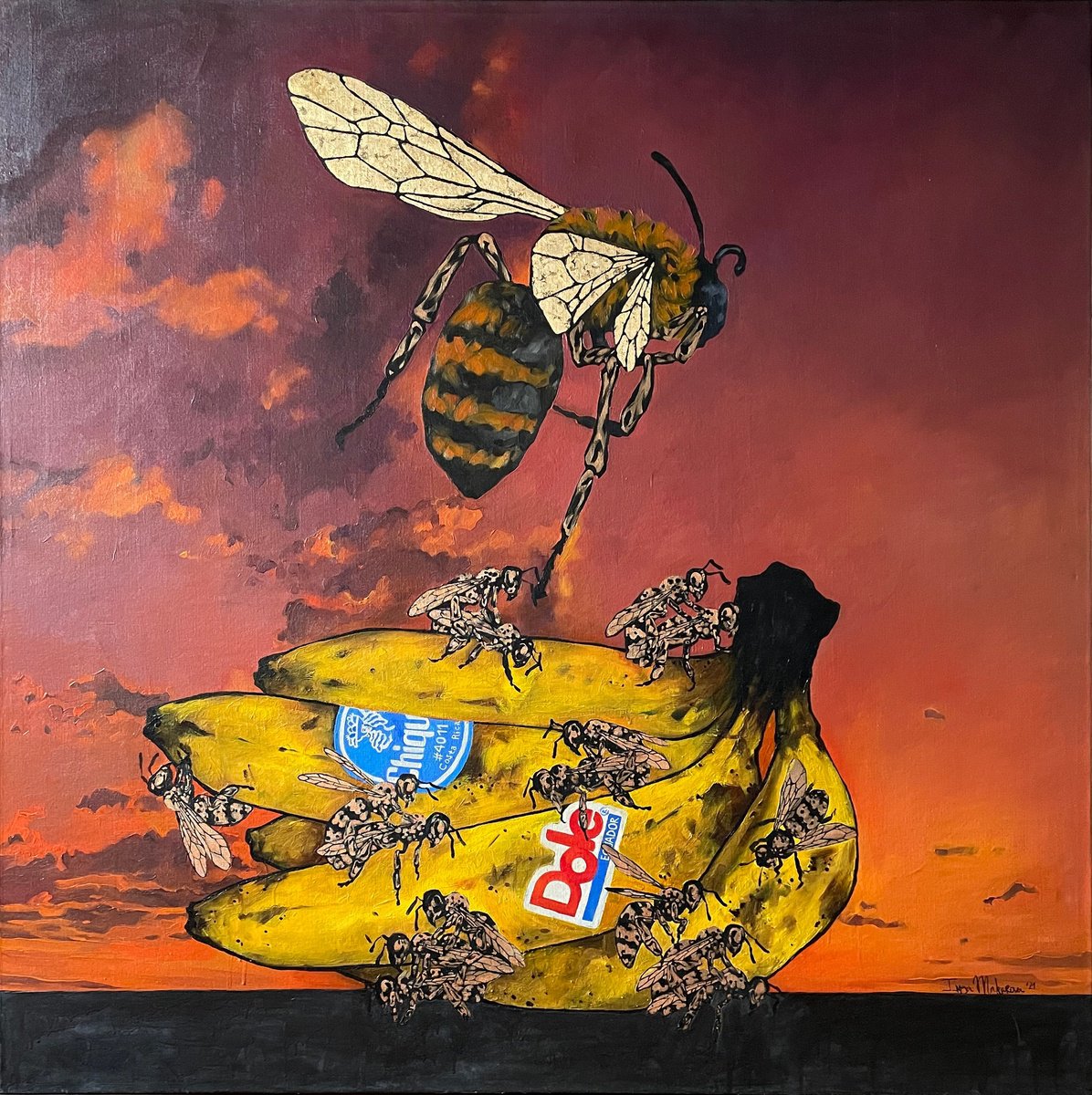 Urban And Pop Animal Painting By Inga Makarova, 59 X 59, Bananas, Original Artwork