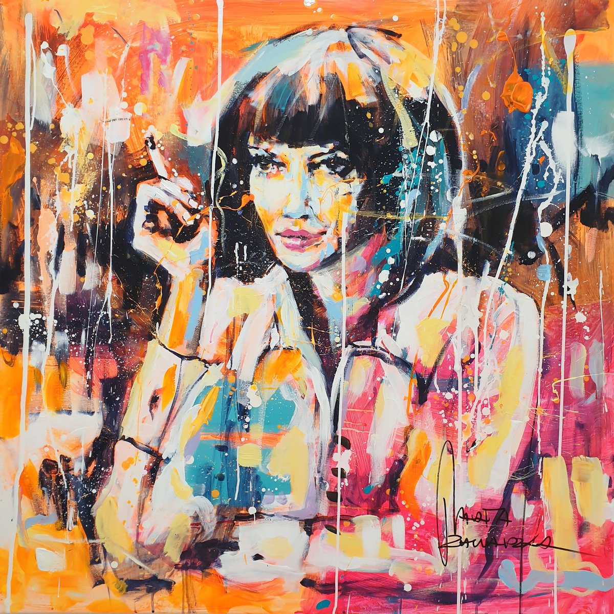 Impressionistic Portrait Acrylic Painting By Marta Zawadzka, 39 X 39", Evening With Mia, Original Artwork