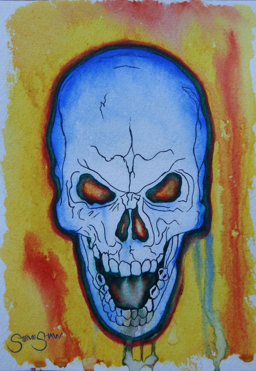 Evil Blue. Watercolour on paper. Free Shipping by Steven Shaw