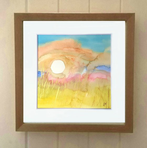 Sun study Two - mounted watercolour, small gift idea