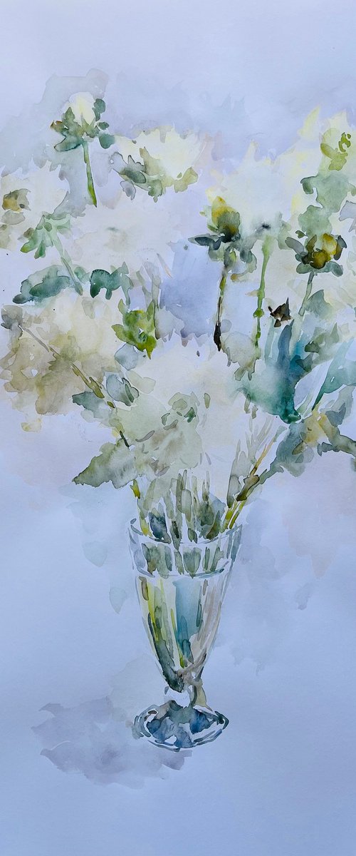 White dahlias 19,7X25,6 in by Elena Klyan