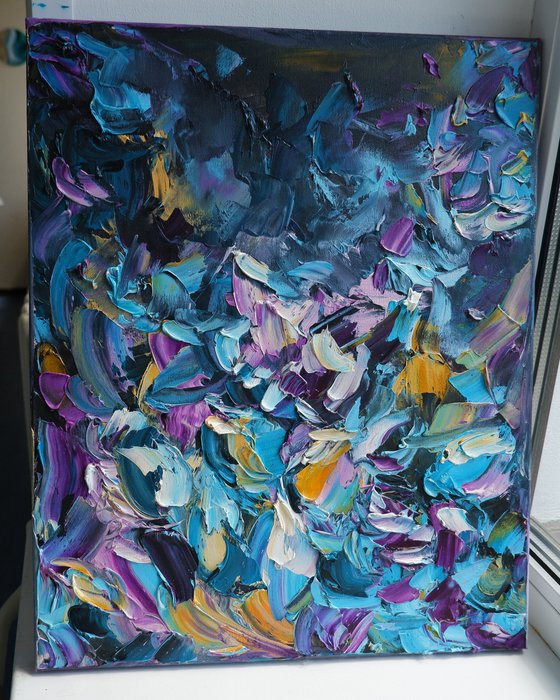 Turquoise Gold Impasto Art