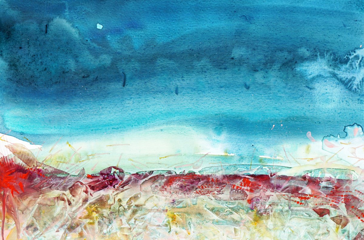 Abstract Landscape Watercolour By Jelena B, 24 X 18, Blue Horizon, Original Artwork