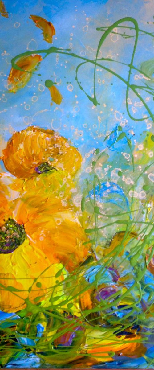 Welsh Poppies and Blue Sky by Emma Sian Pritchard