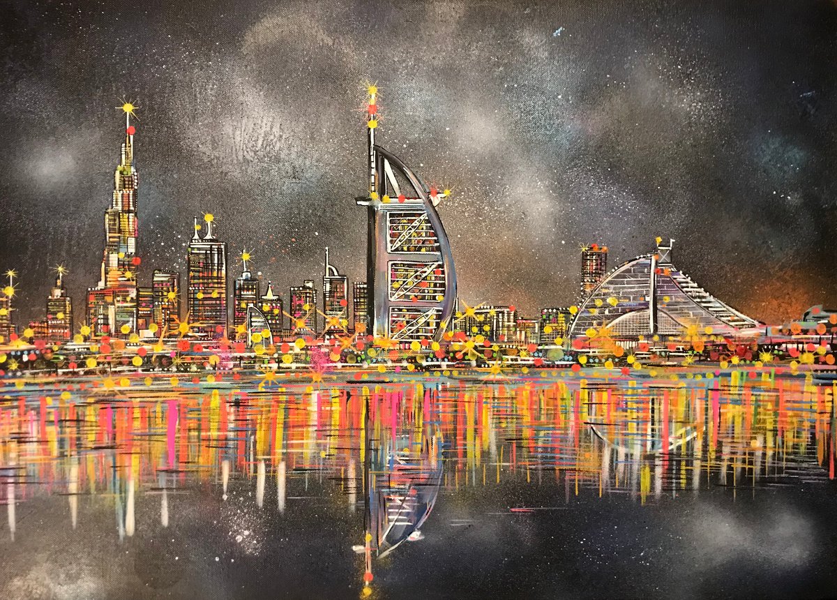 Dubai Skyline - Painting on canvas by John Curtis