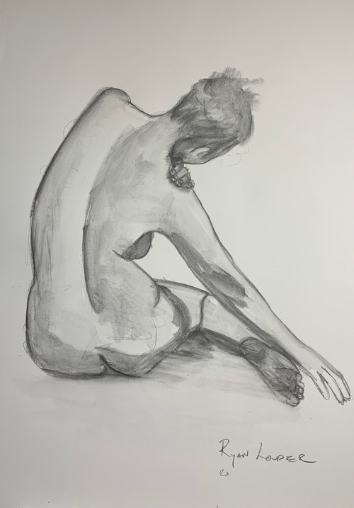 Nude Woman's Back 16x23 Oil and Charcoal On Paper by Ryan  Louder