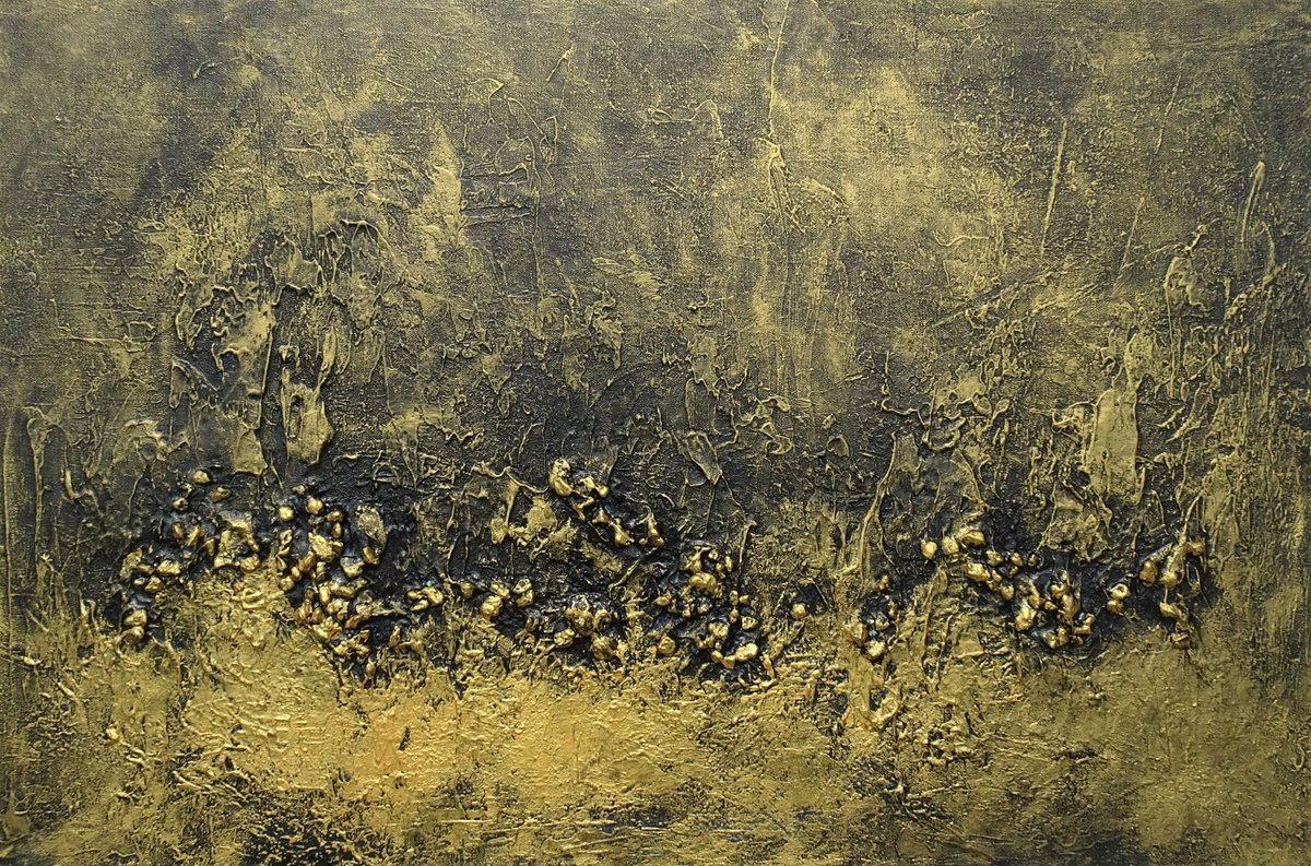 Large Abstract Textured Painting Black and Gold. Modern Art with Heavy Texture. Abstract L... by Sveta Osborne