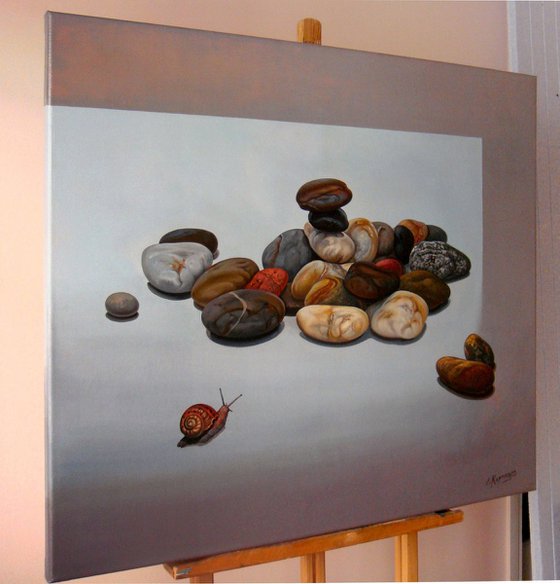 "Snail and stones"  Large Oil Painting