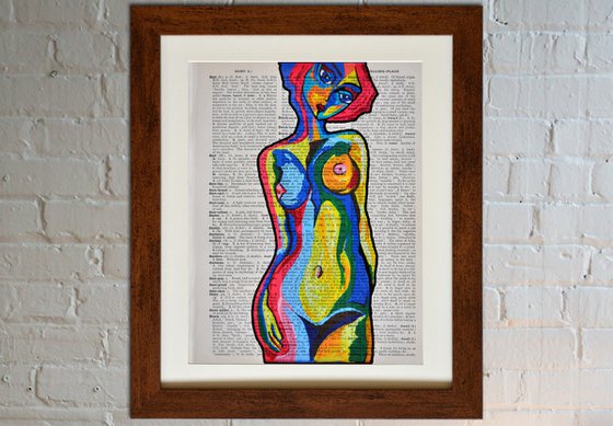 Picasso Women - Collage Art on Large Real English Dictionary Vintage Book Page