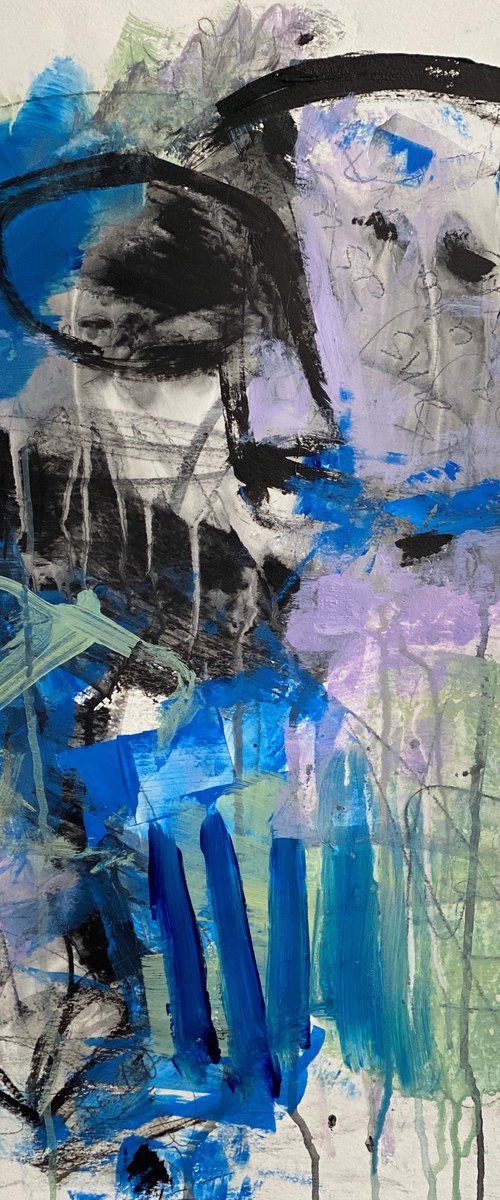 Across a Straight of Sea Miles - Bold Blues Raw Abstract Art by Kat Crosby