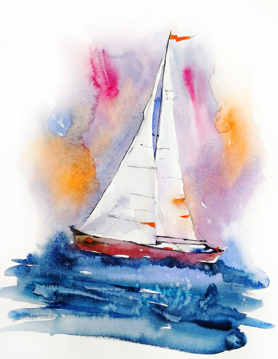Sailboat painting. Seascape by Marina Zhukova