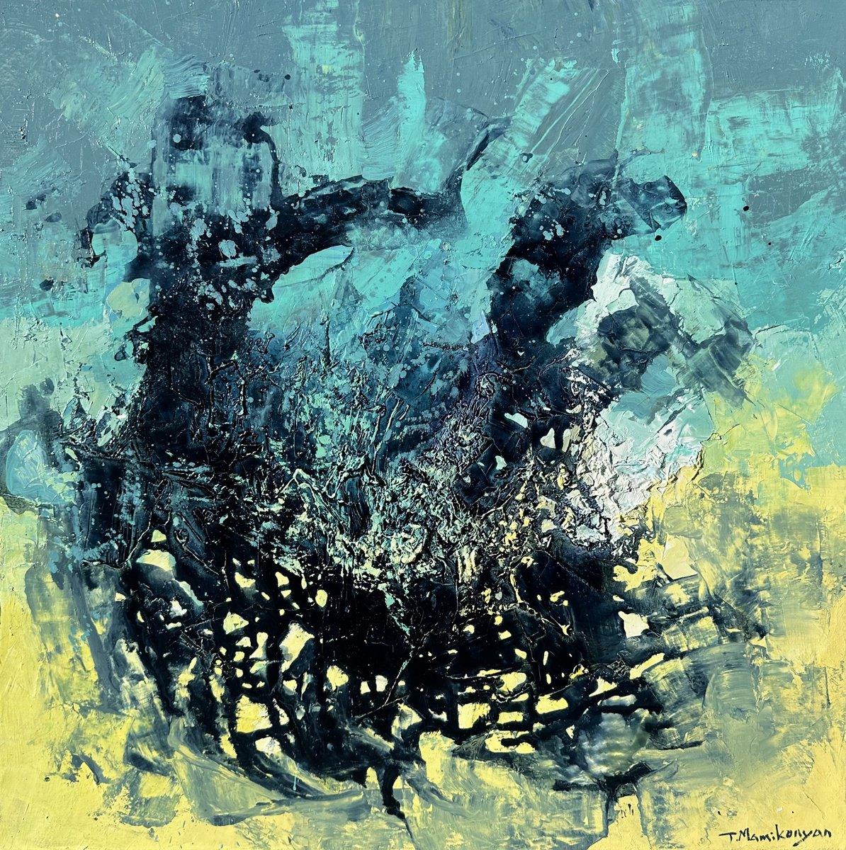 Abstract Landscape Oil Painting By Tigran Mamikonyan, 20 X 20", Sunrise Of The Soul 50X50Cm., Original Artwork