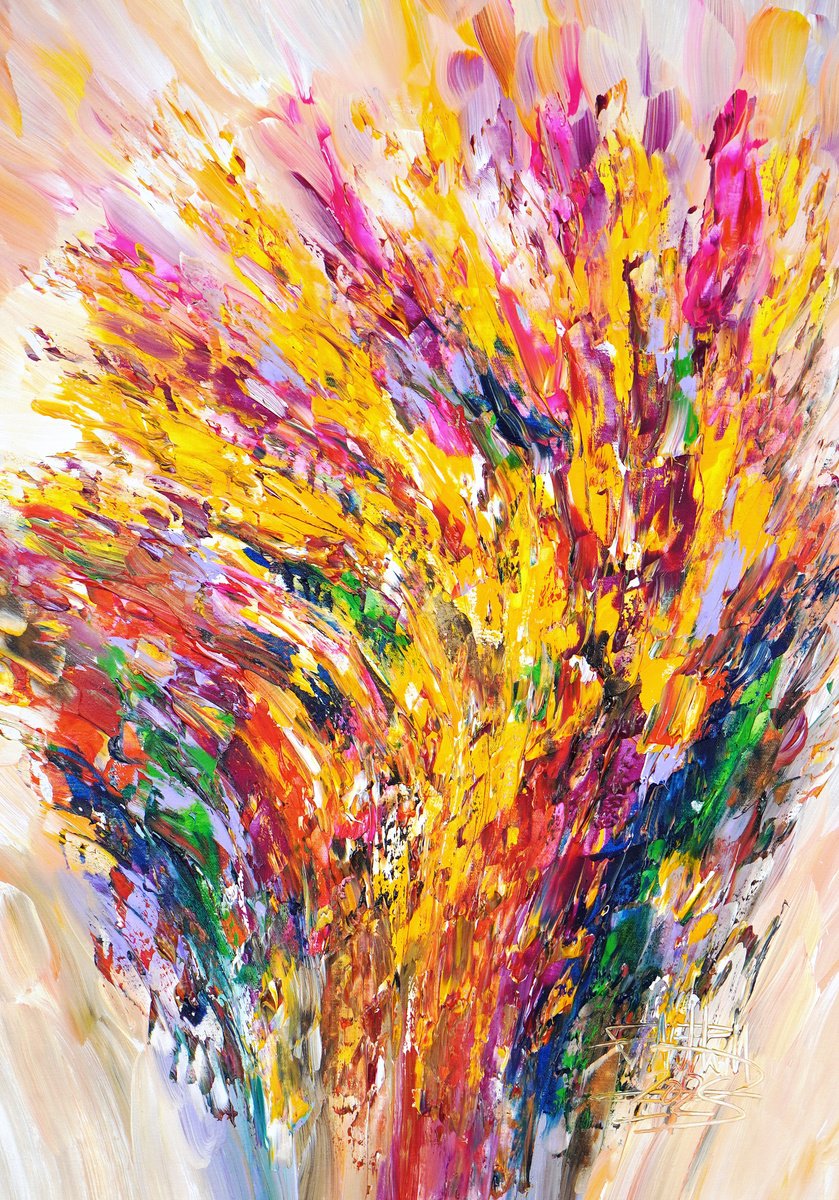 Abstract Acrylic Painting By Peter Nottrott, 28 X 39", Celebration A 3, Original Artwork