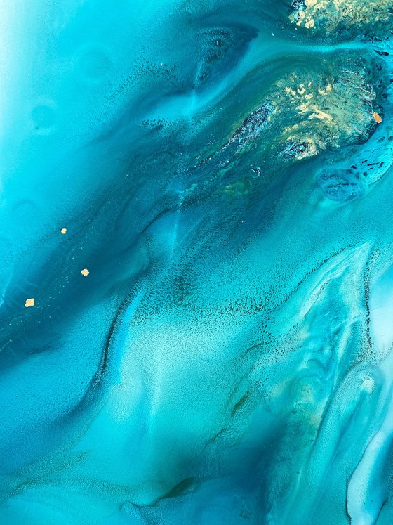Ocean Blue Gold Fluid Painting