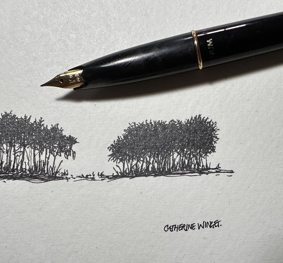 Trees in Pen and Ink - Norfolk Landscape English Countryside