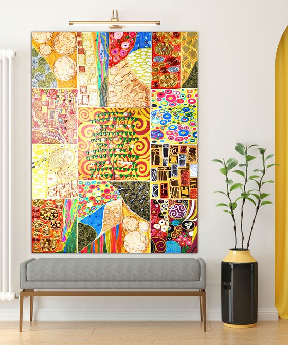 Large abstract painting. Klimt inspired large wall art