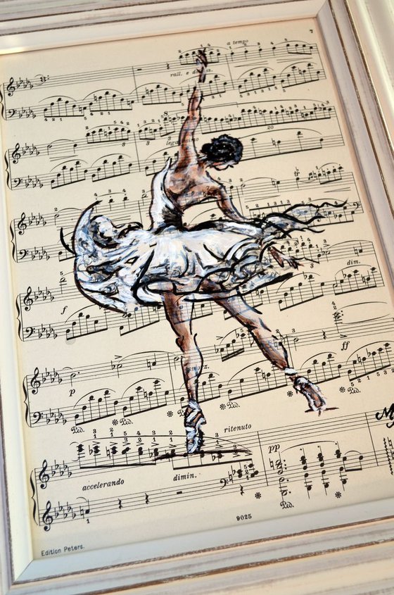 Framed Ballerina IV -Vintage Music Page, GIFT idea