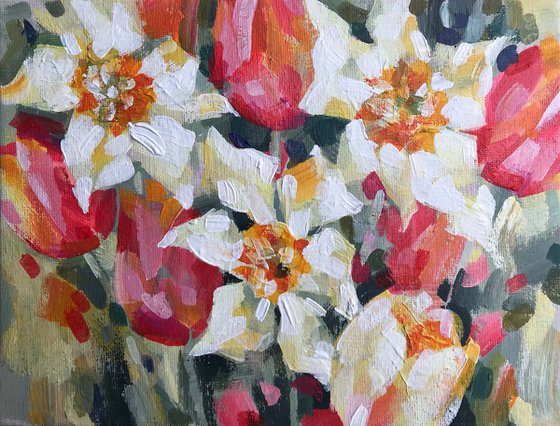 Spring bouquet 2. one of a kind, handmade artwork, original painting.