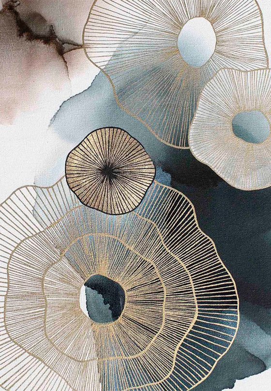 "Golden Molecules" Abstract navy gold art
