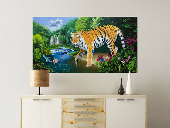 Tiger near the waterfall