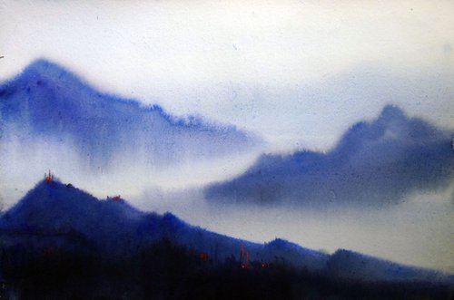 Monsoon Himalaya Mountain Beauty - Watercolor Painting by Samiran Sarkar