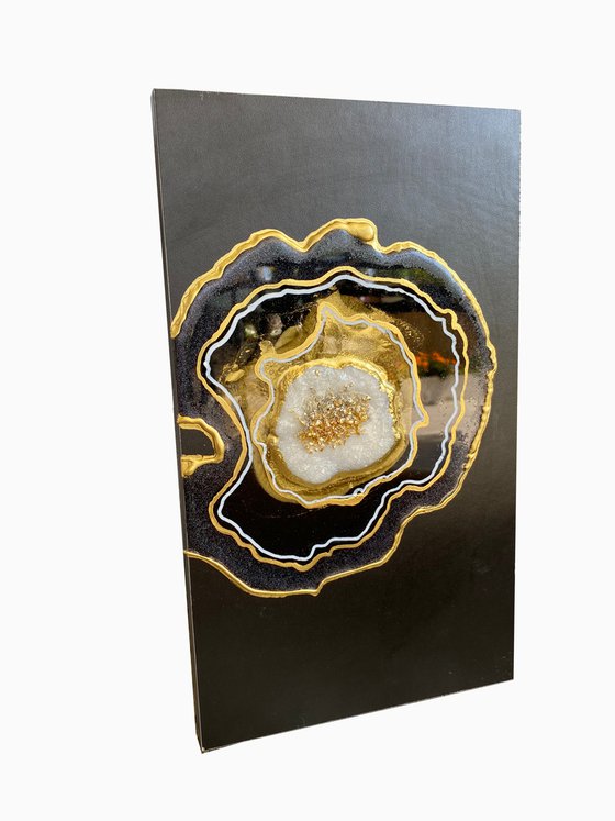 21x36cm. /Agate geode. Marble Art. Geode wall art, Gold, White, Black,  geode wall art Resin painting