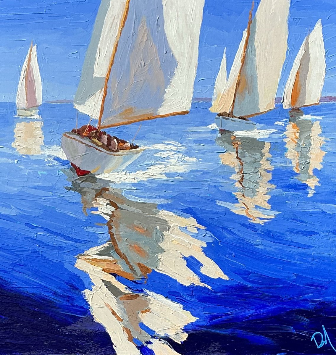 Impressionistic Landscape Acrylic Painting By Daniel Murgatroyd, 39 X 39, Blue, Reflets, Lumiere, Original Artwork