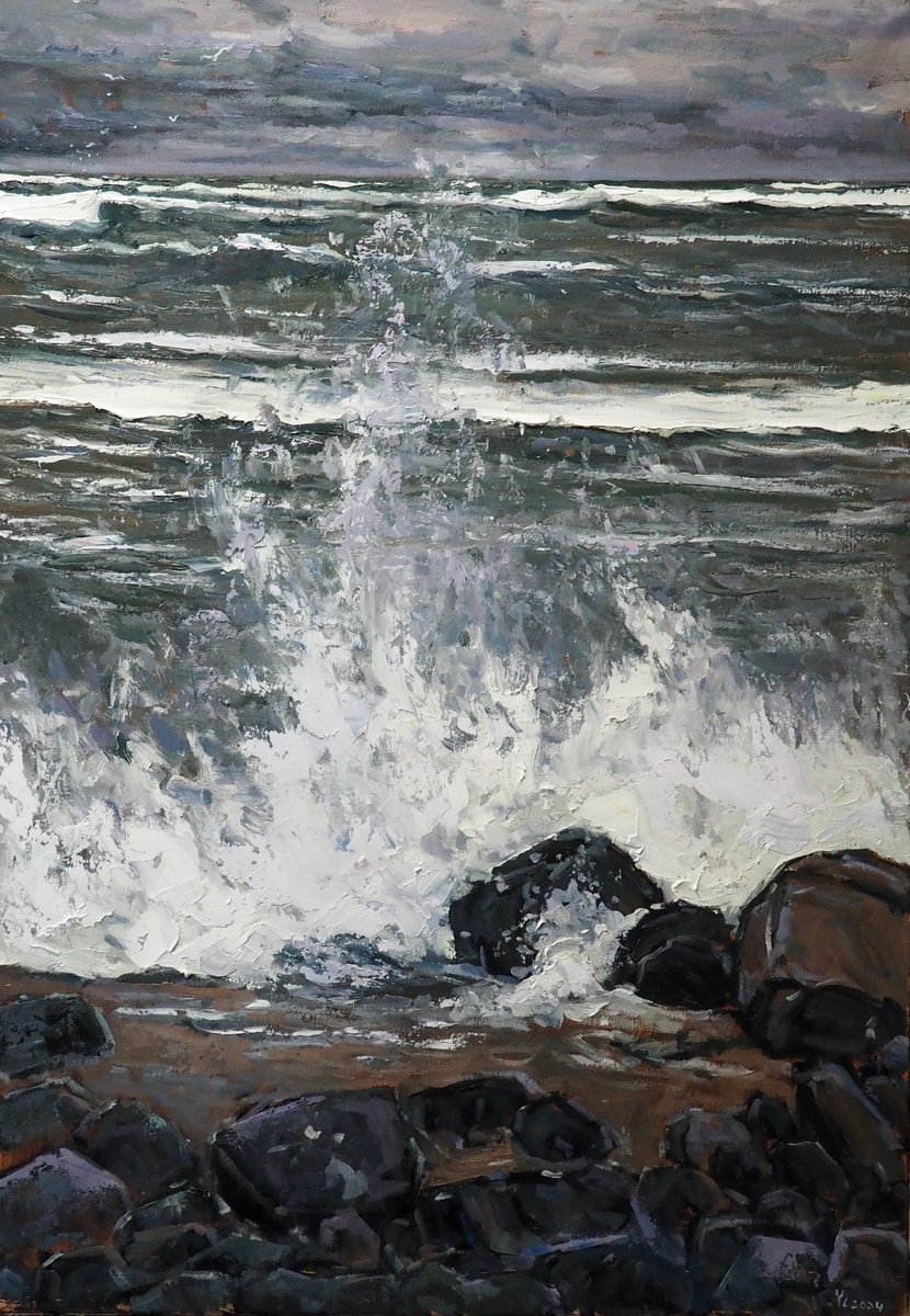 Impressionistic Landscape Oil Painting By Yuanyuan Liu, 28 X 39", Seascape, Original Artwork
