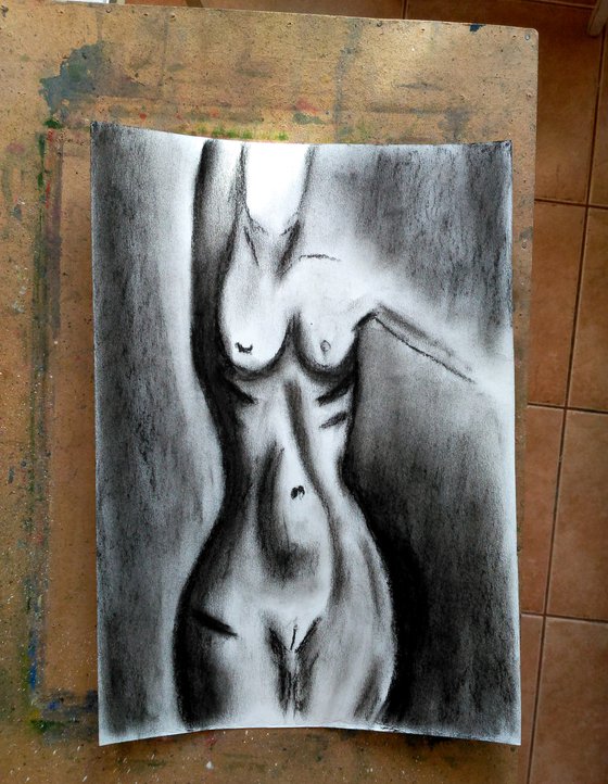 Sketch woman nude 3 charcoal drawing black monochrome artwork