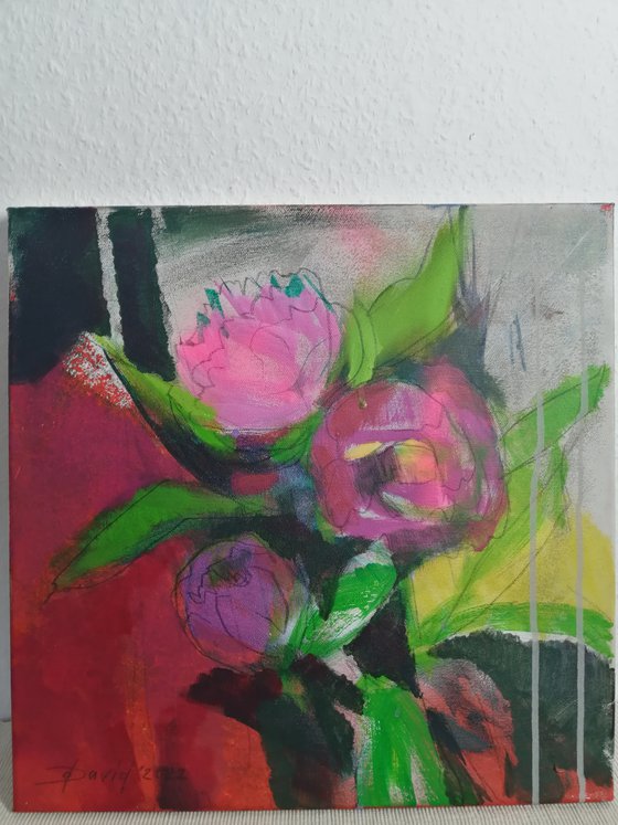 Pink peonies modern painting