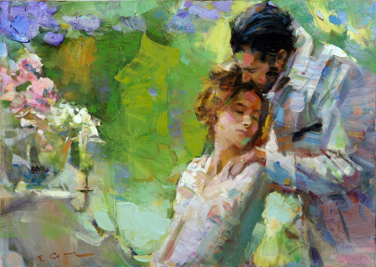 Impressionistic Portrait Oil Painting By Eugene Segal, 28 X 20, Two, Original Artwork