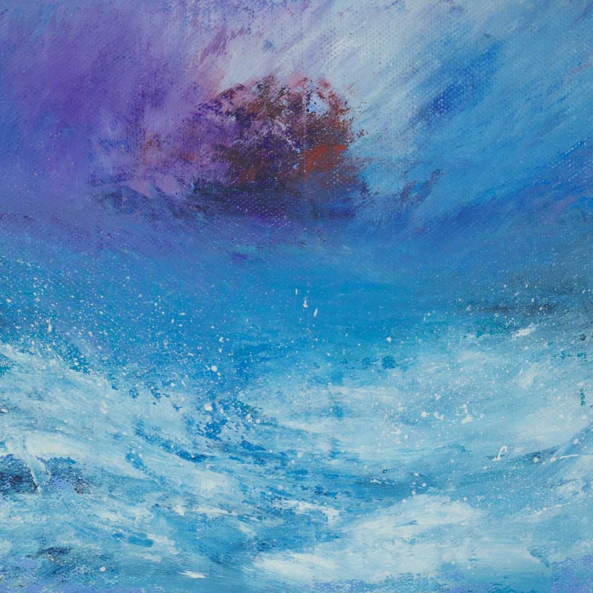 Impressionistic Landscape Acrylic Painting By Oconnart, 10 X 10", Stormy Sea, Original Artwork