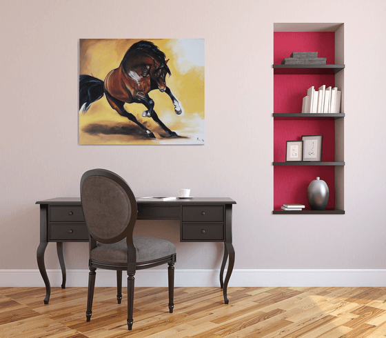 Brown horse running