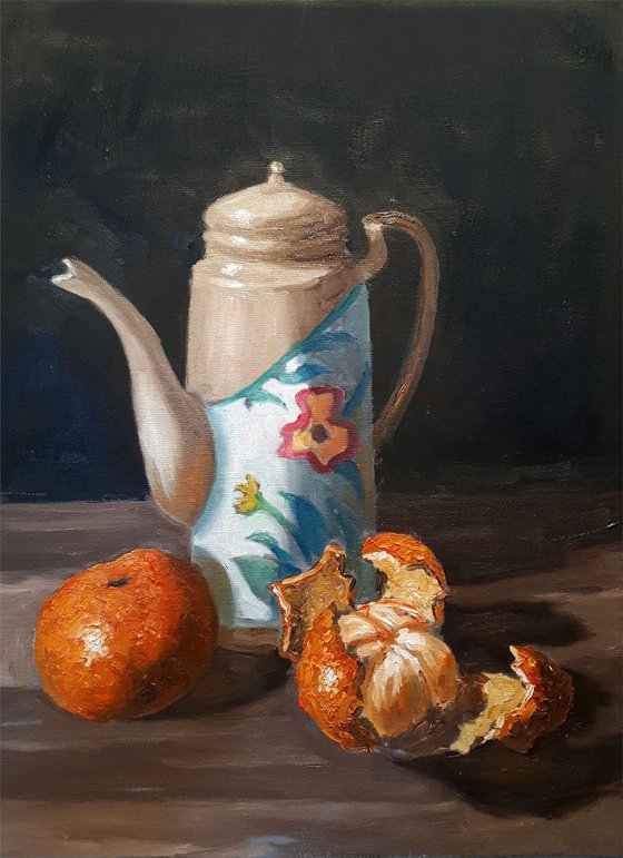 still life XIII : two oranges and patterned jug
