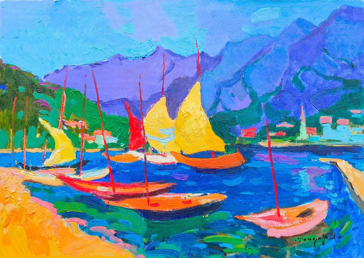 Impressionistic Landscape Oil Painting By Alexander Shandor, 26 X 19, Sea Wanderers, Original Artwork