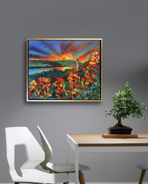 'SUNSET IN EIFEL, GERMANY' - Acrylics Painting on Canvas by Ion Sheremet