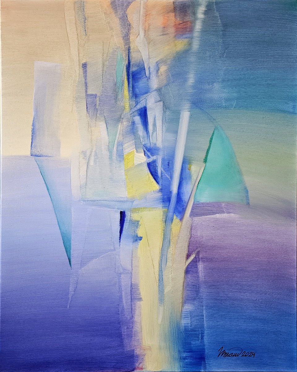 Abstract Oil Painting By Taidakov Nikolai, 31 X 39", Morning Green Breeze, Original Artwork