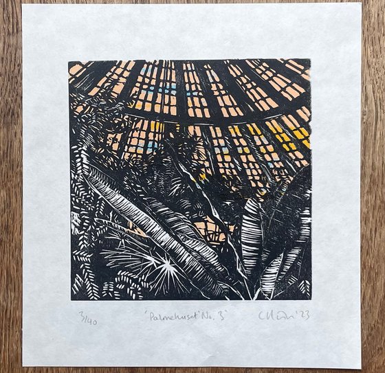 Palmehuset no. 3 - Botanical Linocut Print - Mini print